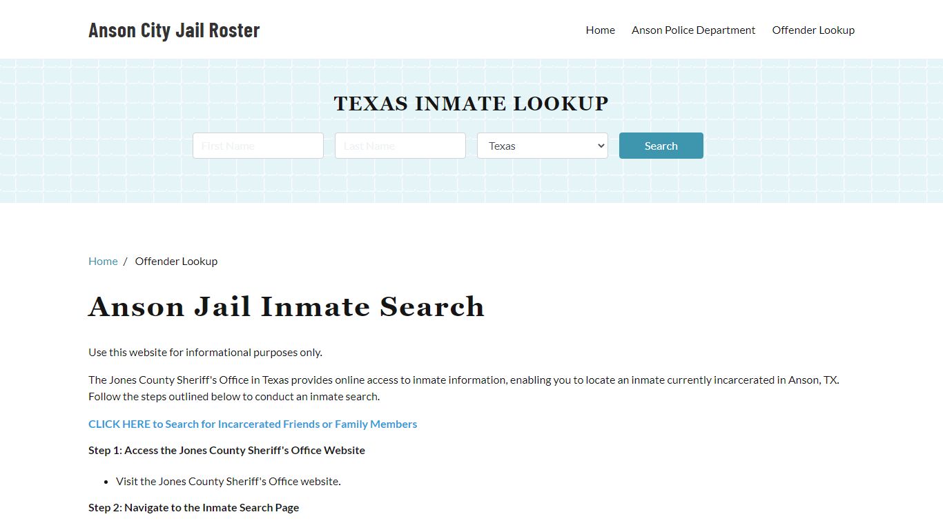 Anson, TX Detainee Lookup - Anson City Jail