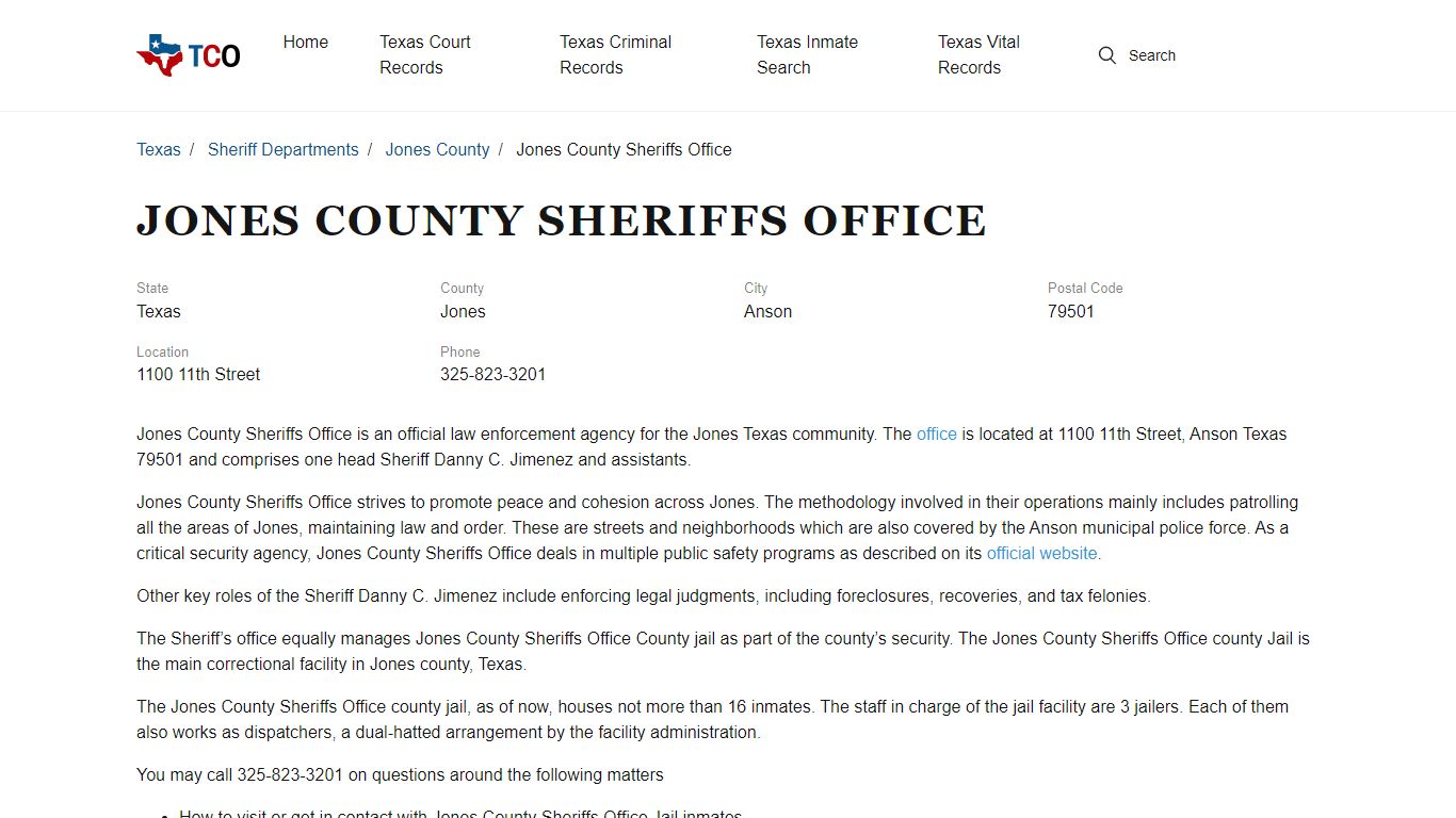 Jones County Sheriffs Office - txcountyoffices.org